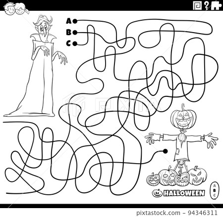 maze puzzle with cartoon vampire on Halloween coloring page 94346311