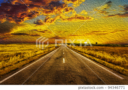 Straight road through rural landscape in Spain 94346771