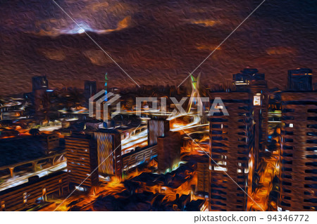Night city skyline and moon in Sao Paulo. Night city skyline and moon in Sao Paulo. 94346772