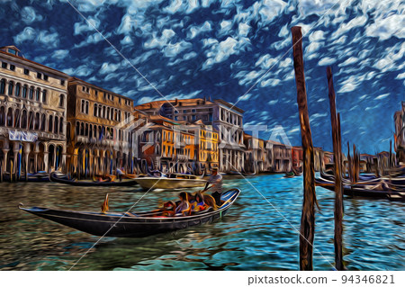 Mansions and gondola at the Grand Canal in Venice 94346821