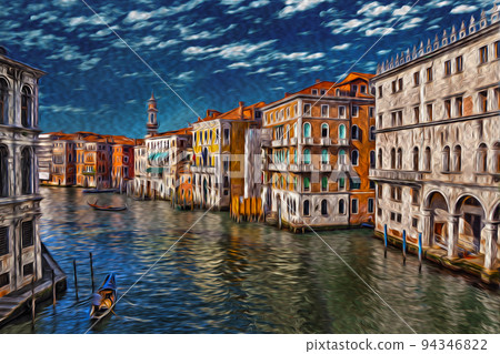 Mansions and gondola at the Grand Canal in Venice Mansions and gondola at the Grand Canal in Venice 94346822