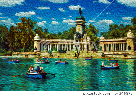 People with boats on pool in a park of Madrid 94346873