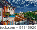 Charming facade of old houses in Ouro Preto 94346920