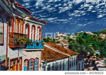 Charming facade of old houses in Ouro Preto Charming facade of old houses in Ouro Preto 94346920