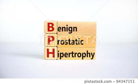 Medical and BPH, Benign Prostatic Hypertrophy symbol. Wooden blocks with the word 'BPH'. Beautiful white background. Copy space. Medical and BPH, Benign Prostatic Hypertrophy concept. 94347151
