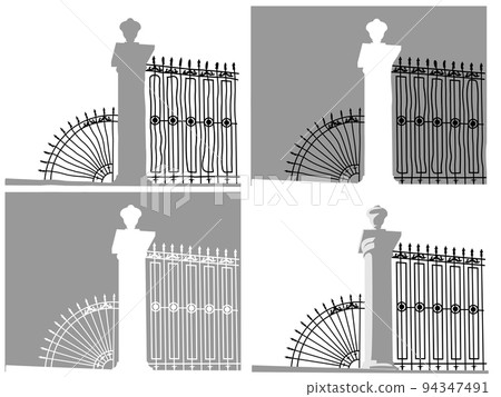 Park metal grating gates gray color. Vector 94347491