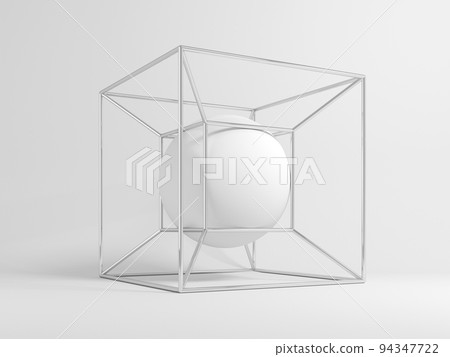 Sphere in a metal lattice protection cube, 3d render Sphere in a metal lattice protection cube, 3d render 94347722