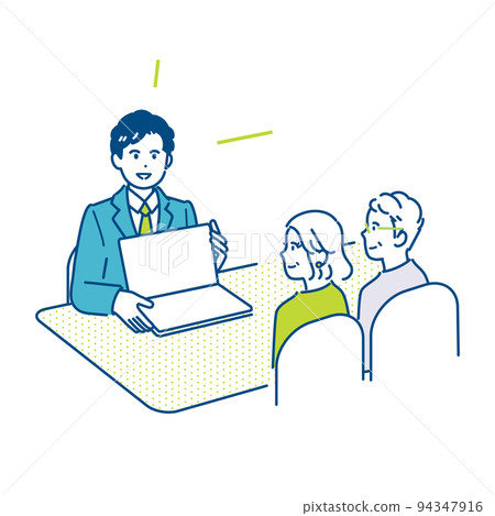 Illustration material of a businessman proposing to an elderly couple Illustration material of a businessman proposing to an elderly couple 94347916