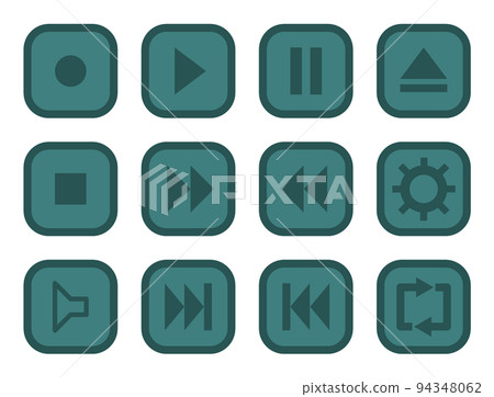 Icon set of buttons to operate music and video players Icon set of buttons to operate music and video players 94348062