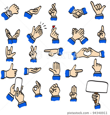 icon set of businessman hand sign illustration vector drawing with black line isolated on white background icon set of businessman hand sign illustration vector drawing with black line isolated on white background 94348911