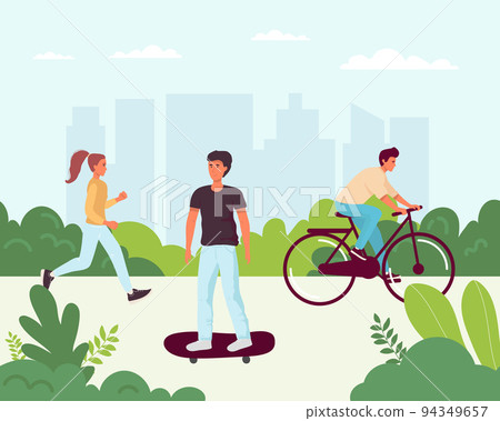 Modern green ecology city with park young people resting in the park 94349657