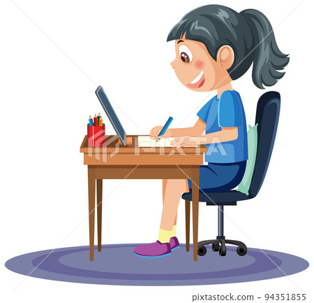 A girl studying online with tablet A girl studying online with tablet 94351855