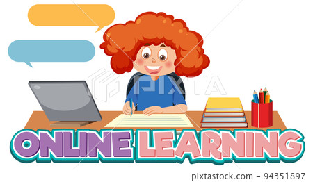 Online learning word with a girl learning at home Online learning word with a girl learning at home 94351897