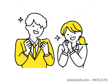 一個男人和一個女人的非常快樂的商人用簡單的線條來說明人 一個男人和一個女人的非常快樂的商人用簡單的線條來說明人 94352170