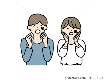 震驚的夫婦簡單的人物線條插圖 94352171