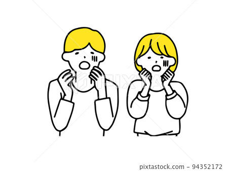 震驚的夫婦簡單的人物線條插圖 震驚的夫婦簡單的人物線條插圖 94352172