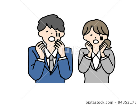 震驚的商人男人和女人一個簡單的線條人的插圖 94352173