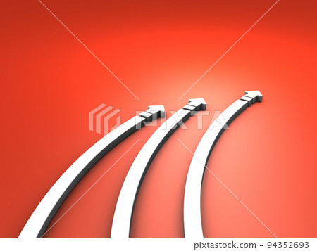Three arrows that gradually curve to the right. An abstract concept representing a shift to the right or a change to right-wing beliefs. 94352693