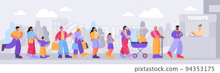 People standing in queue to ticket booth 94353175