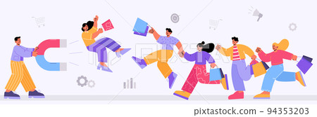 Customer retention, smm concept with huge magnet Customer retention, smm concept with huge magnet 94353203