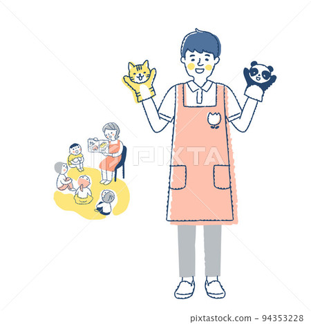 Storytelling scene of a picture book with a male nursery teacher 94353228