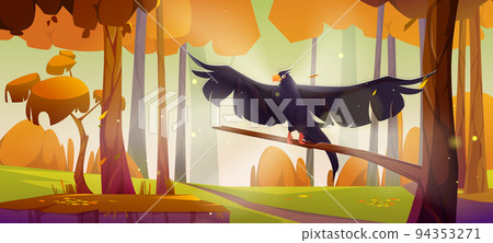 Black eagle, falcon or hawk sit on tree in forest Black eagle, falcon or hawk sit on tree in forest 94353271