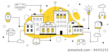 Smart home technology iot system doodle concept 94353272