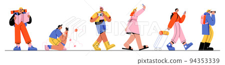 Tourists and travelers characters, people travel 94353339