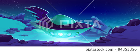 Alien spaceship fly above planet surface Alien spaceship fly above planet surface 94353350
