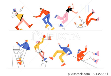 Vector flat people falling down stairs, ladder set Vector flat people falling down stairs, ladder set 94353361