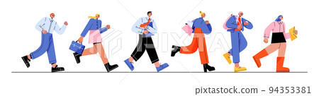 Business people run, late in office, oversleep Business people run, late in office, oversleep 94353381