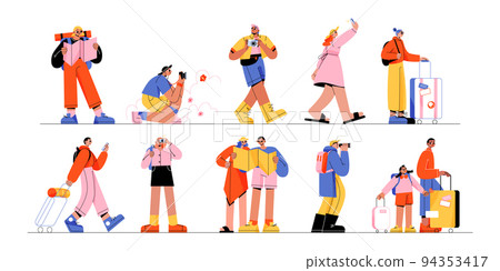 People with suitcases, map and camera in travel 94353417