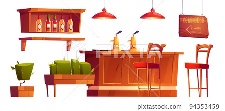 Bar furniture and stuff isolated cartoon icons set 94353459