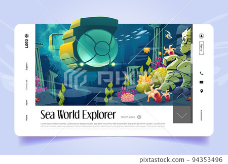 Sea world explorer cartoon landing page, banner 94353496