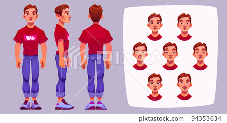 Standing man and his face with different emotions Standing man and his face with different emotions 94353634