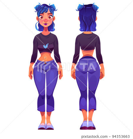 Cartoon girl front back view animation character 94353663