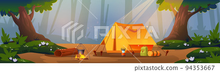 Deep forest with summer camp on glade Deep forest with summer camp on glade 94353667