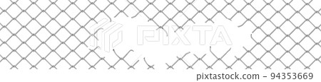 Broken wire fence, rabitz or chain link background 94353669