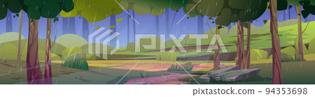 Summer forest glade landscape in rain Summer forest glade landscape in rain 94353698