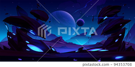 Space background with alien planet at night 94353708