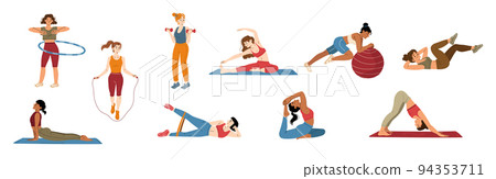 Woman workout and yoga exercises isolated set 94353711