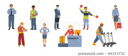 Airport staff pilot, stewardess, security workers Airport staff pilot, stewardess, security workers 94353732
