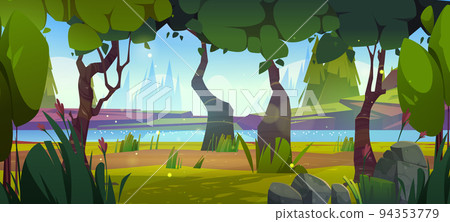 Cartoon nature landscape with forest and river 94353779