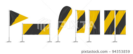Yellow and black vinyl flags and banners on pole 94353859