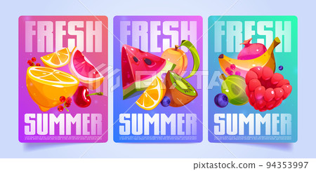 Fresh summer posters with fruit slices and berries 94353997