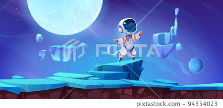Game ground platform with spaceman on alien planet Game ground platform with spaceman on alien planet 94354023