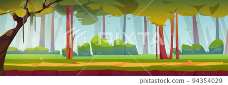 Sunny morning in green forest, cartoon landscape 94354029