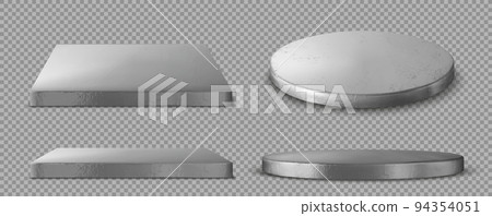 Glossy silver round, square panels realistic set Glossy silver round, square panels realistic set 94354051