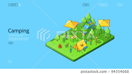 Camping isometric landing page, summer camp banner 94354088