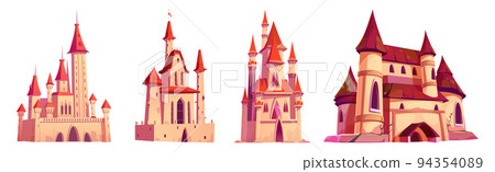 Medieval castles, palaces with turrets and flags Medieval castles, palaces with turrets and flags 94354089